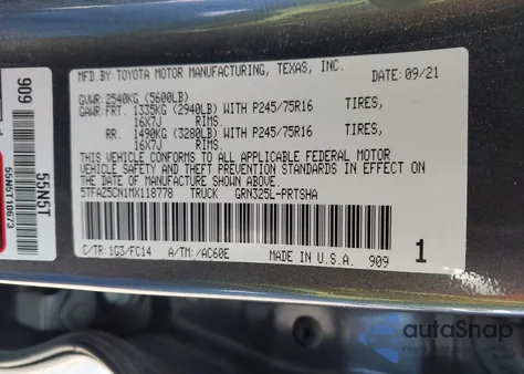 2021 Toyota Tacoma Sr5 V6 из США, поврежденный, VIN 5TFAZ5CN1MX118778